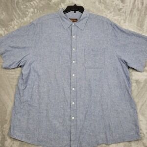 Oak Hill Linen Blend Button Up Shirt Men's 2XL Blue Short Sleeve Coastal Casual